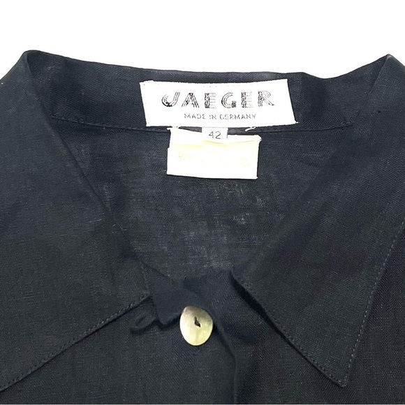 Jaeger Woman 100% LINEN Black Button Down Top Short Sleeve Shirt Size L - Picture 9 of 13